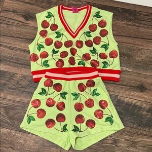 Queen of sparkles cherry set shorts and top NWOT xs